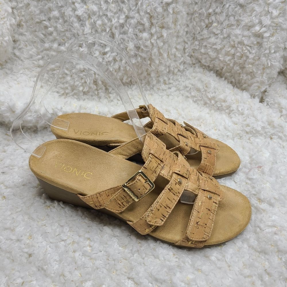 Vionic Park Radia Wedge Sandal Orthoheel cork tan sz 7